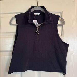 Topshop Black Zip-Up Crop Top